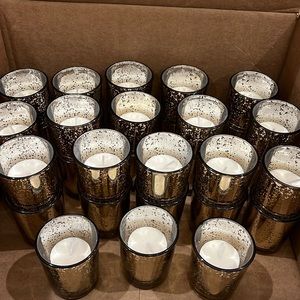 33 unused gold mercury glass votive candle holders with candles